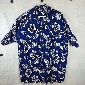 Hibiscus Collection Shirt Men's XL Blue Floral Print Short Sleeve Button-Up 1...